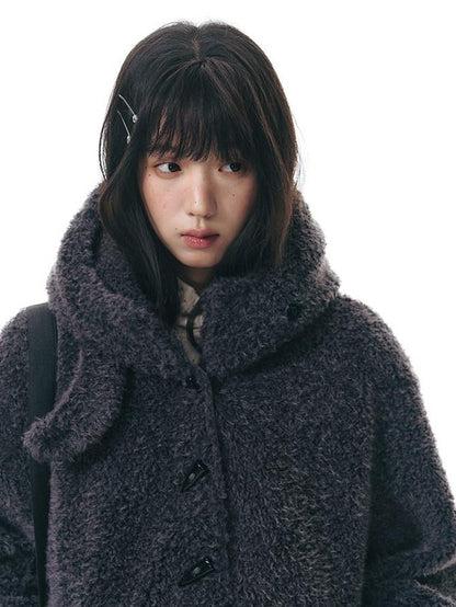 NAPSNAPS Lamb Fleece Hooded Toggle Detachable Oversized Women&
