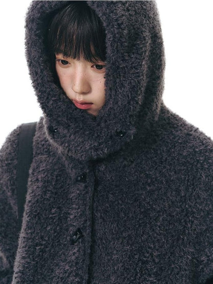 NAPSNAPS Lamb Fleece Hooded Toggle Detachable Oversized Women&