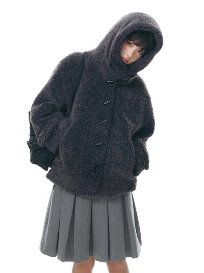 NAPSNAPS Lamb Fleece Hooded Toggle Detachable Oversized Women&