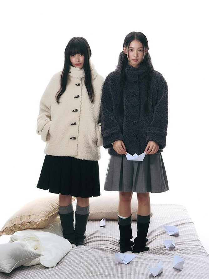 NAPSNAPS Lamb Fleece Hooded Toggle Detachable Oversized Women&