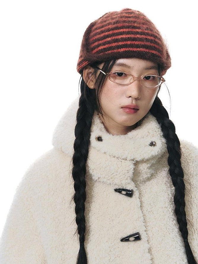 NAPSNAPS Lamb Fleece Hooded Toggle Detachable Oversized Women&