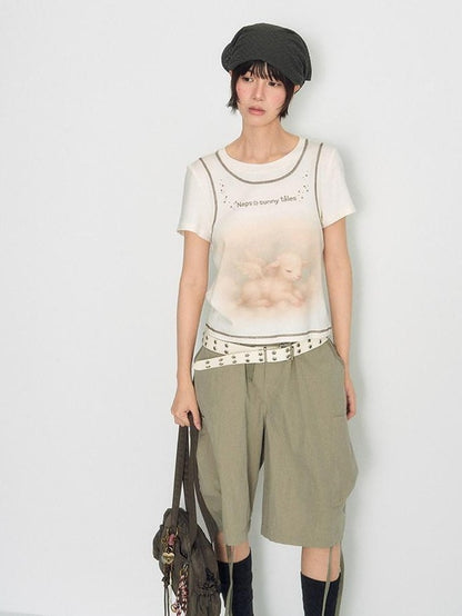 NAPSNAPS Lamb Print Faux Layer Contrast Shoulder Women&