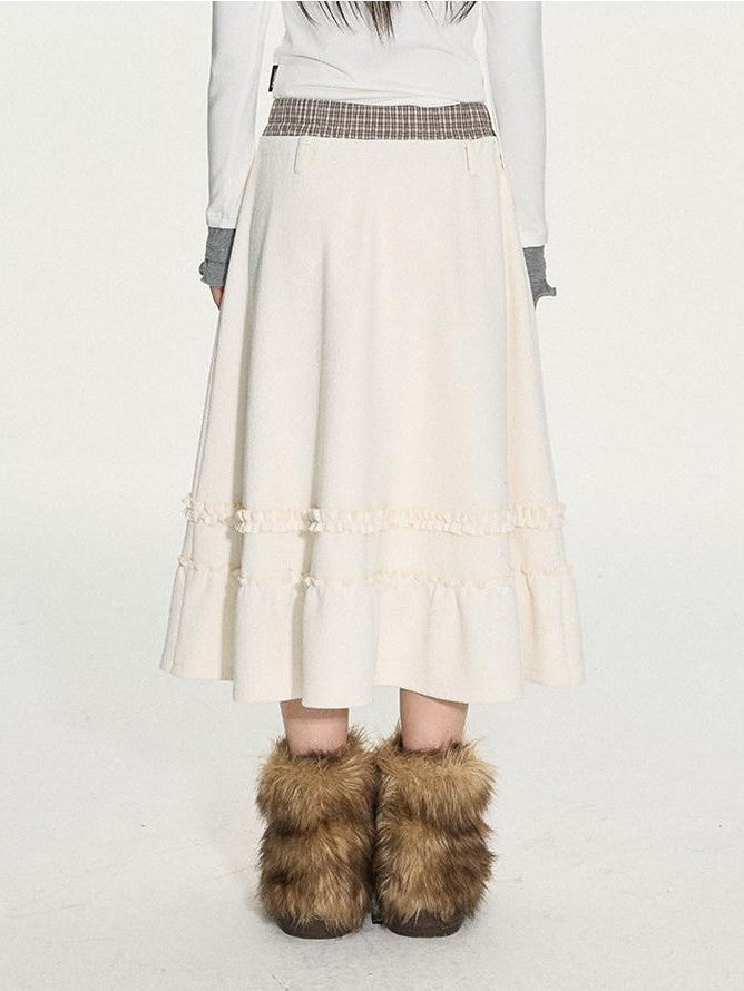 NAPSNAPS Layered Waist Splice Lace Ruffle A Line Women&