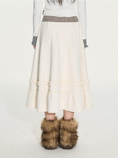 NAPSNAPS Layered Waist Splice Lace Ruffle A Line Women&