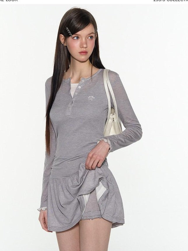 NAPSNAPS Lettuce Edge Asymmetric High Waist Zipper Slim Women&