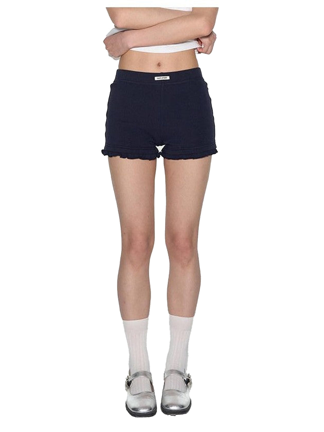 NAPSNAPS Lettuce Edge Asymmetric High Waist Zipper Slim Women&