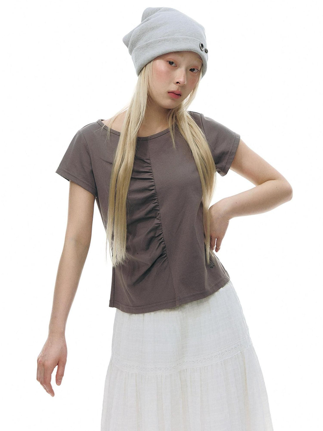 NAPSNAPS Light Blue Front Pleat Waist Cinch Women&