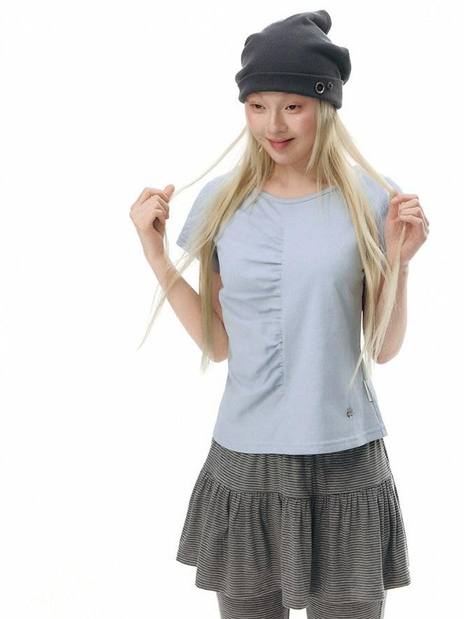 NAPSNAPS Light Blue Front Pleat Waist Cinch Women&