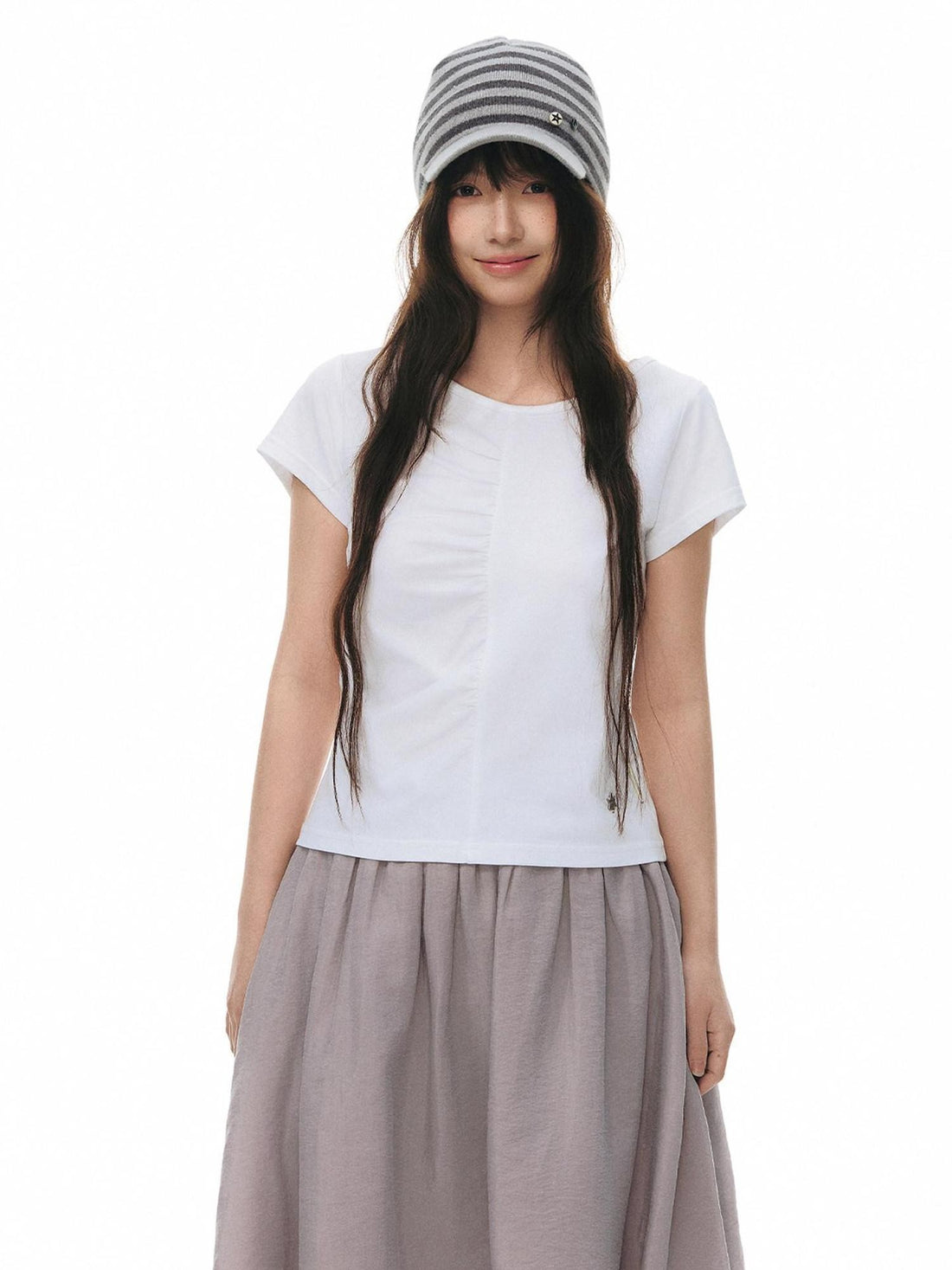 NAPSNAPS Light Blue Front Pleat Waist Cinch Women&