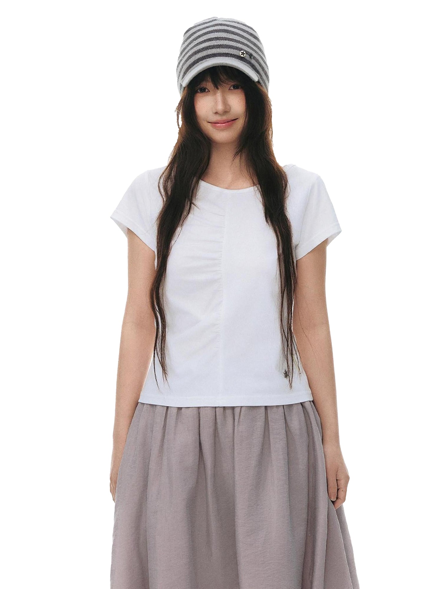NAPSNAPS Light Blue Front Pleat Waist Cinch Women&