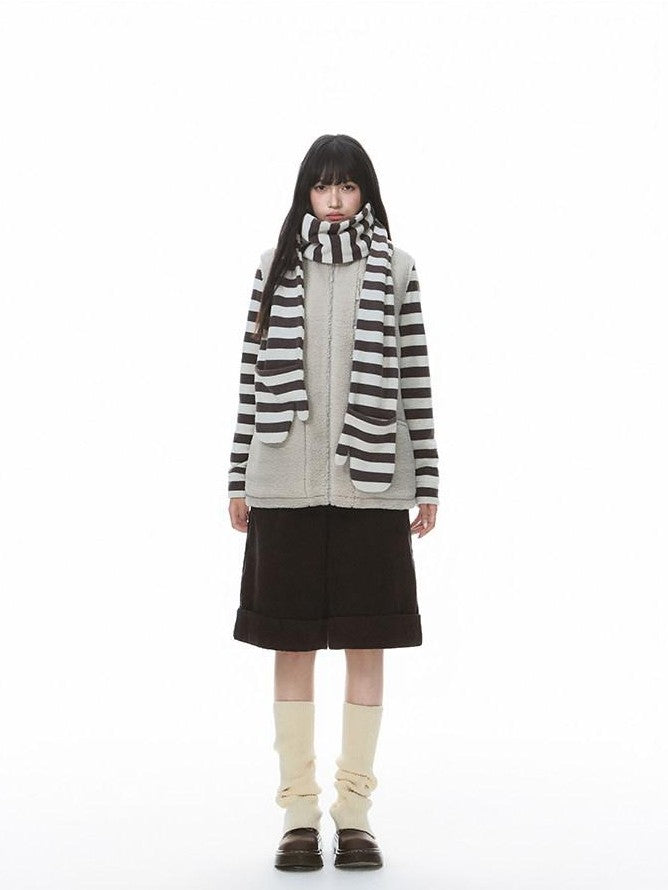 NAPSNAPS Light Gray Lambswool Patch Embroidered Stand Collar Women&