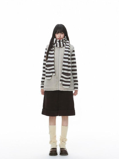 NAPSNAPS Light Gray Lambswool Patch Embroidered Stand Collar Women&
