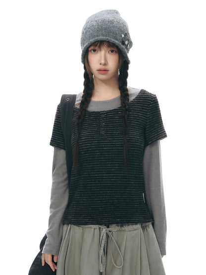 NAPSNAPS Light Gray Rolled Brim Handmade Button High Top Women&