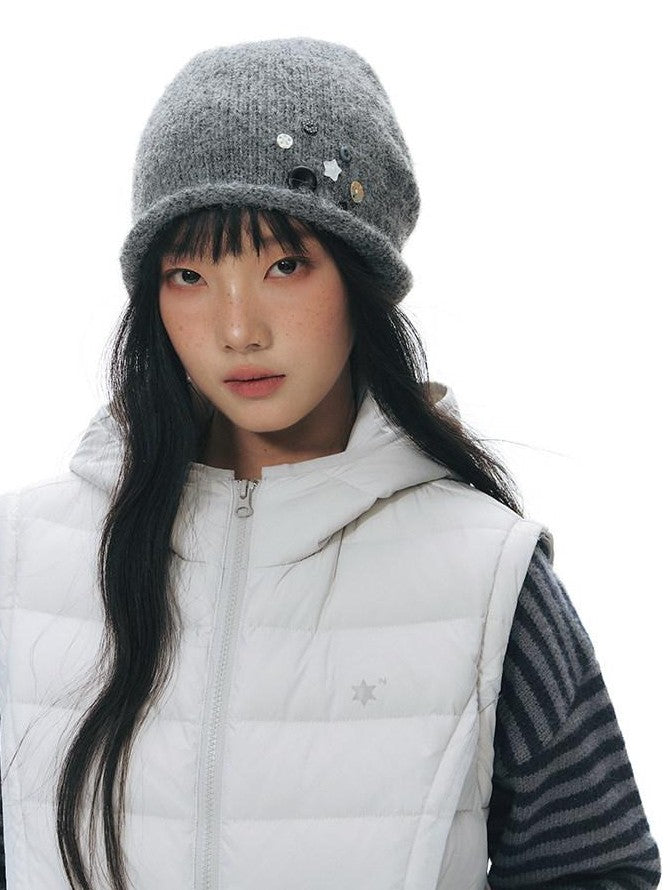 NAPSNAPS Light Gray Rolled Brim Handmade Button High Top Women&