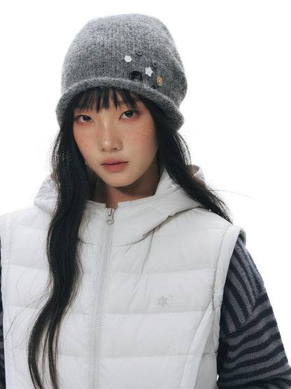 NAPSNAPS Light Gray Rolled Brim Handmade Button High Top Women&
