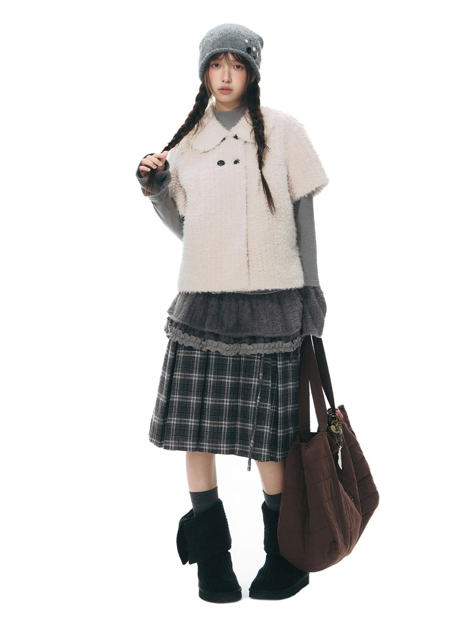 NAPSNAPS Light Gray Rolled Brim Handmade Button High Top Women&