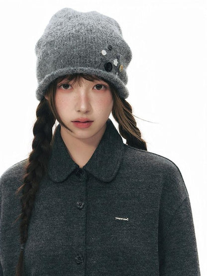 NAPSNAPS Light Gray Rolled Brim Handmade Button High Top Women&