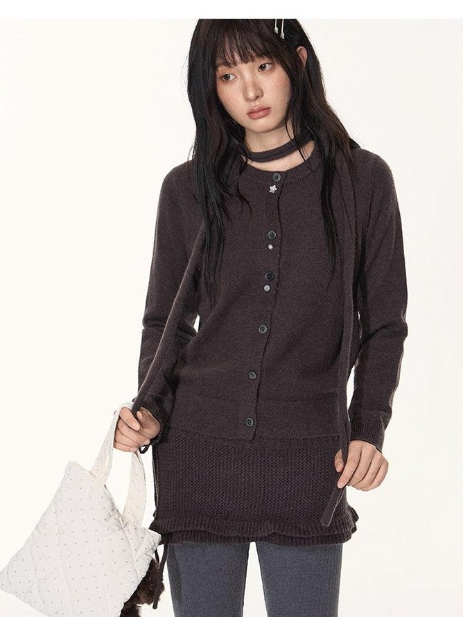 NAPSNAPS Light Grey Button Tie Knit Crewneck Women&
