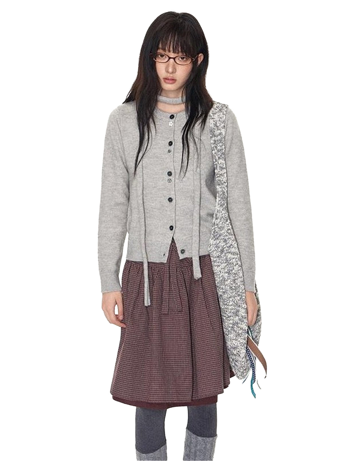 NAPSNAPS Light Grey Button Tie Knit Crewneck Women&