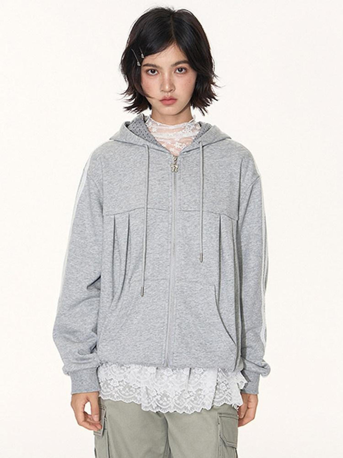 NAPSNAPS Light Heather Gray Lace Ribbon Bow Patchwork Women&