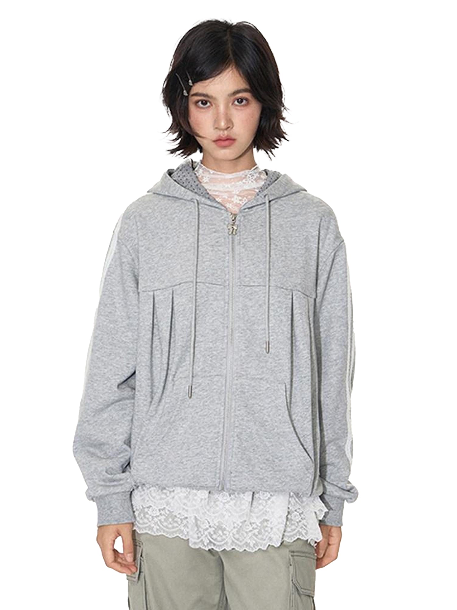 NAPSNAPS Light Heather Gray Lace Ribbon Bow Patchwork Women&