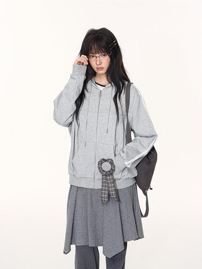 NAPSNAPS Light Heather Gray Lace Ribbon Bow Patchwork Women&