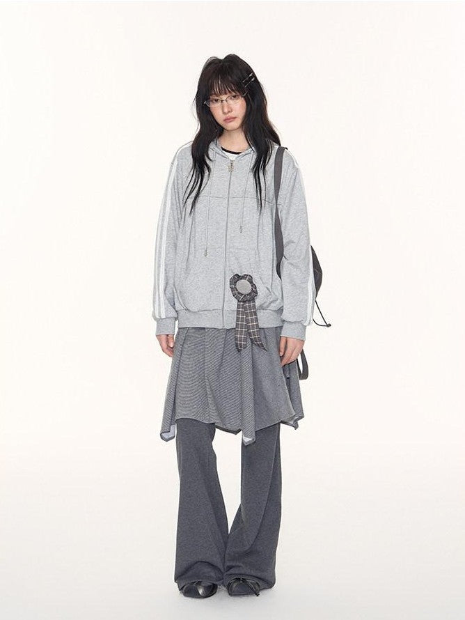 NAPSNAPS Light Heather Gray Lace Ribbon Bow Patchwork Women&