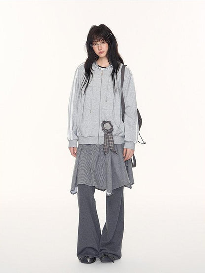 NAPSNAPS Light Heather Gray Lace Ribbon Bow Patchwork Women&