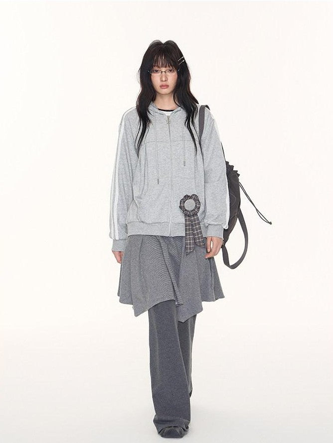NAPSNAPS Light Heather Gray Lace Ribbon Bow Patchwork Women&