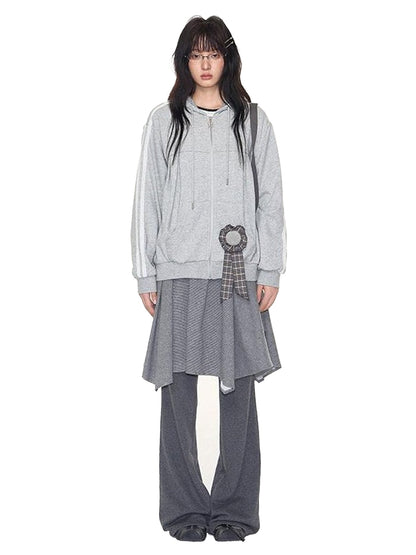 NAPSNAPS Light Heather Gray Lace Ribbon Bow Patchwork Women&