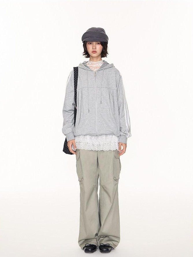 NAPSNAPS Light Heather Gray Lace Ribbon Bow Patchwork Women&