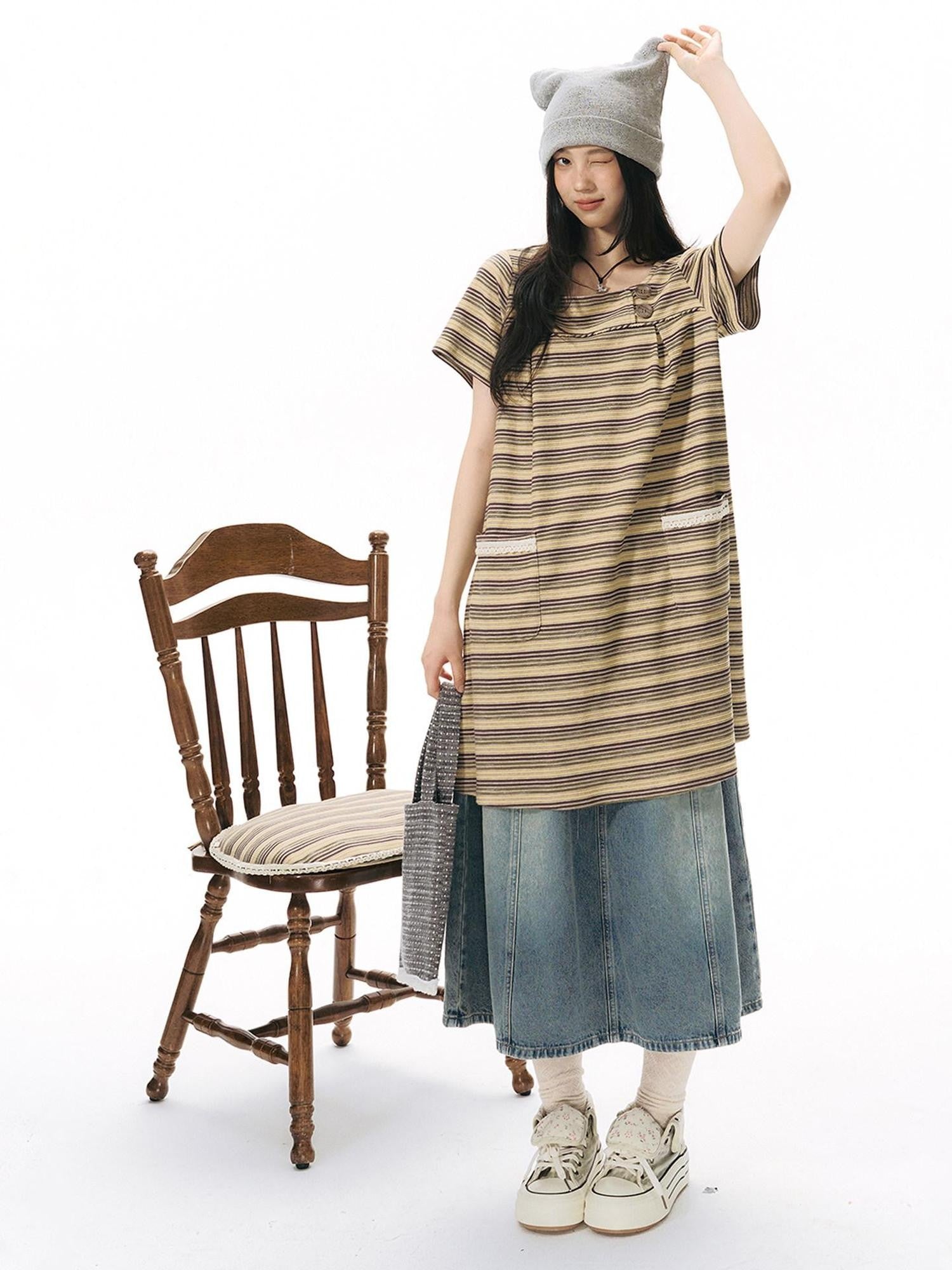 NAPSNAPS Light Wash Woven Strap Pocket Distressed Women&