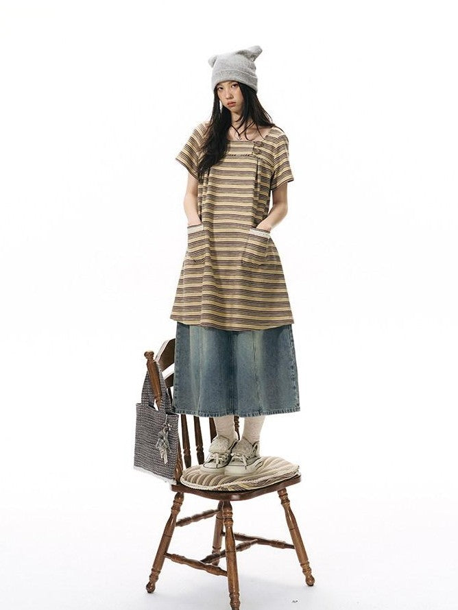 NAPSNAPS Light Wash Woven Strap Pocket Distressed Women&
