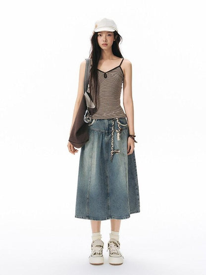 NAPSNAPS Light Wash Woven Strap Pocket Distressed Women&