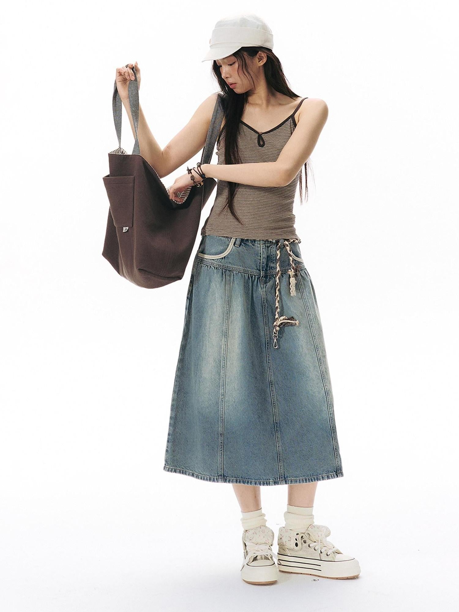 NAPSNAPS Light Wash Woven Strap Pocket Distressed Women&