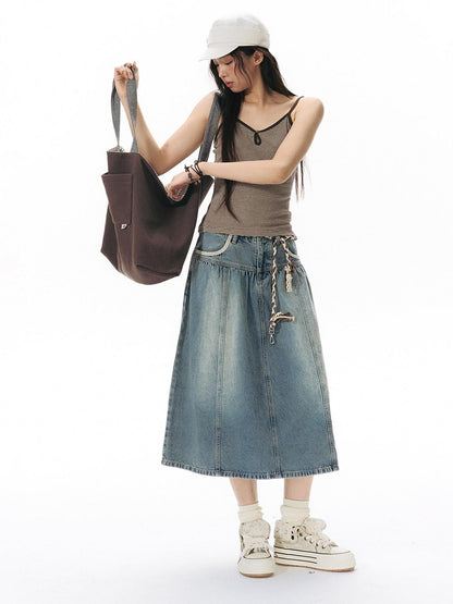 NAPSNAPS Light Wash Woven Strap Pocket Distressed Women&