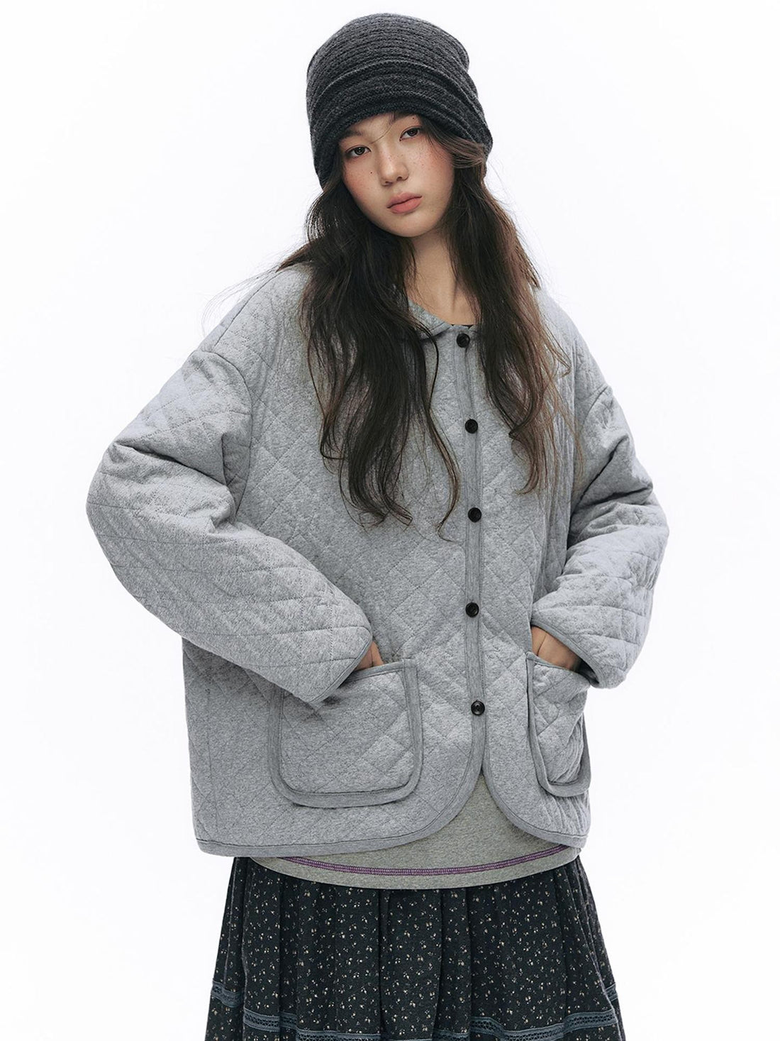 NAPSNAPS Lightweight Doll Collar Quilted Cropped Women&