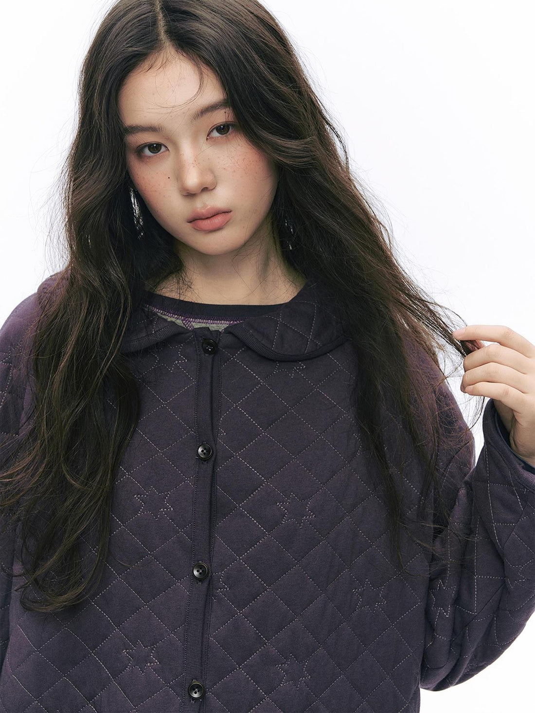NAPSNAPS Lightweight Doll Collar Quilted Cropped Women&