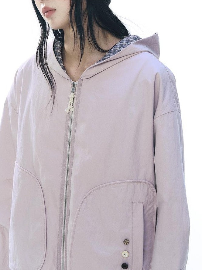 NAPSNAPS Lined Plaid Color Block Loose Fit Drop Shoulder Women&