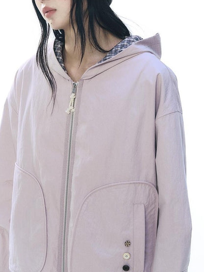 NAPSNAPS Lined Plaid Color Block Loose Fit Drop Shoulder Women&