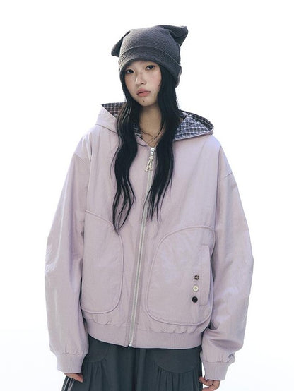NAPSNAPS Lined Plaid Color Block Loose Fit Drop Shoulder Women&