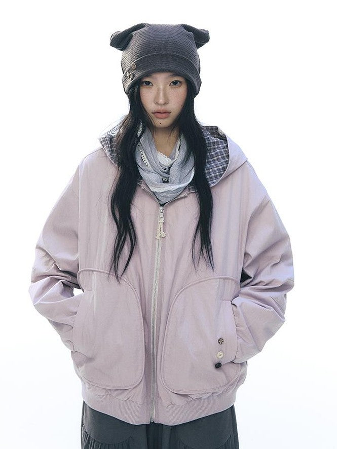 NAPSNAPS Lined Plaid Color Block Loose Fit Drop Shoulder Women&