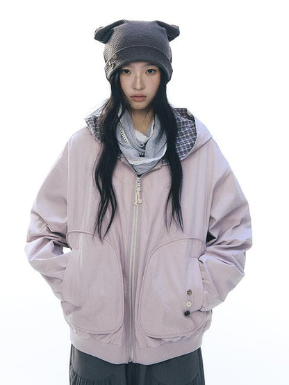 NAPSNAPS Lined Plaid Color Block Loose Fit Drop Shoulder Women&