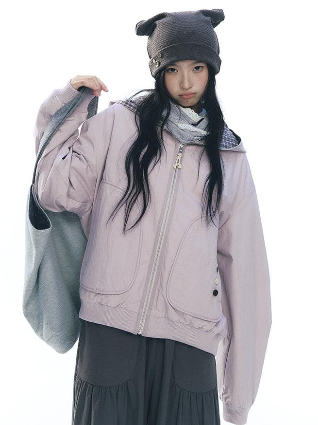 NAPSNAPS Lined Plaid Color Block Loose Fit Drop Shoulder Women&