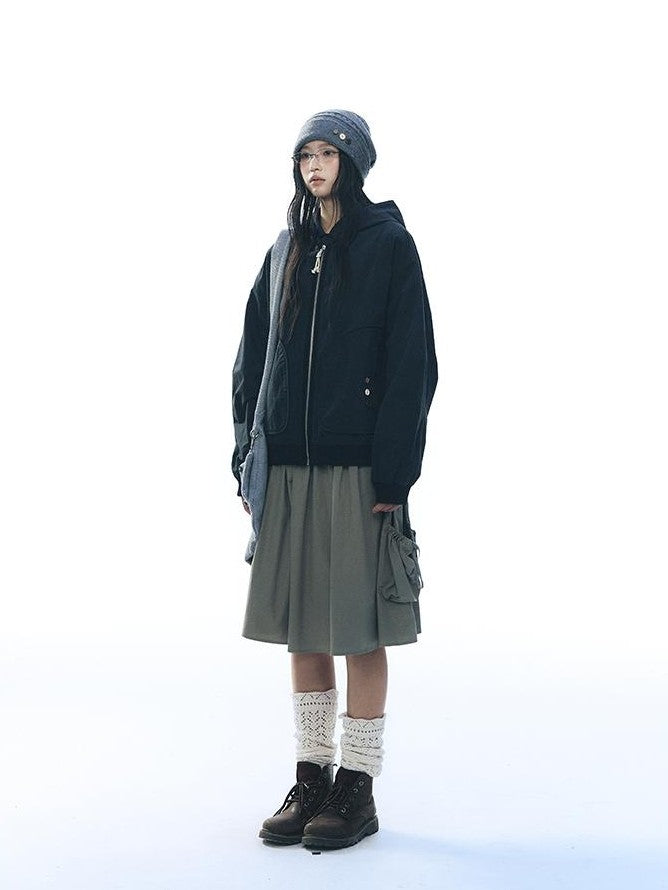 NAPSNAPS Lined Plaid Color Block Loose Fit Drop Shoulder Women&