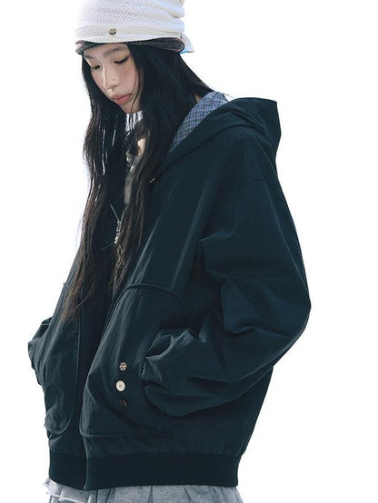 NAPSNAPS Lined Plaid Color Block Loose Fit Drop Shoulder Women&