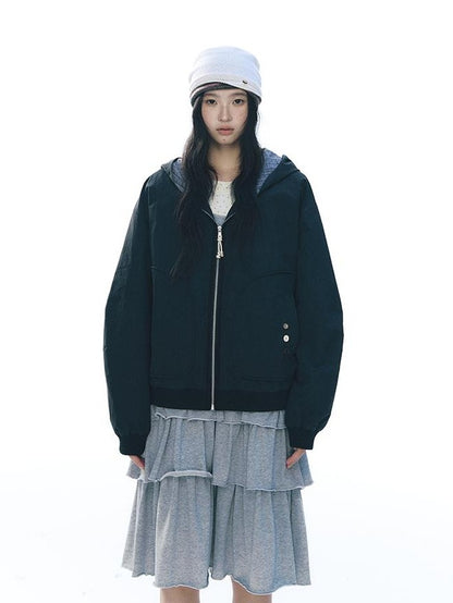 NAPSNAPS Lined Plaid Color Block Loose Fit Drop Shoulder Women&