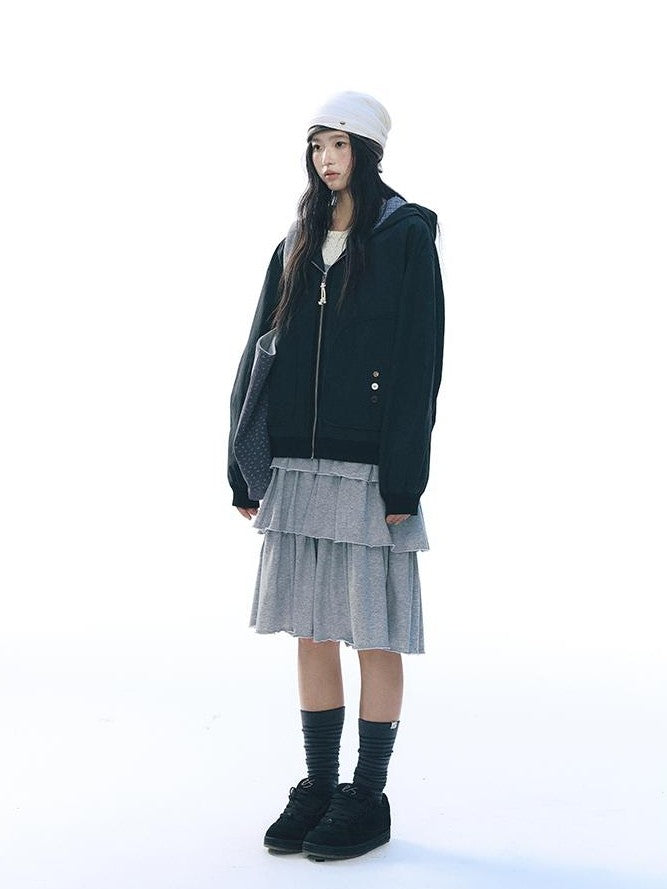 NAPSNAPS Lined Plaid Color Block Loose Fit Drop Shoulder Women&