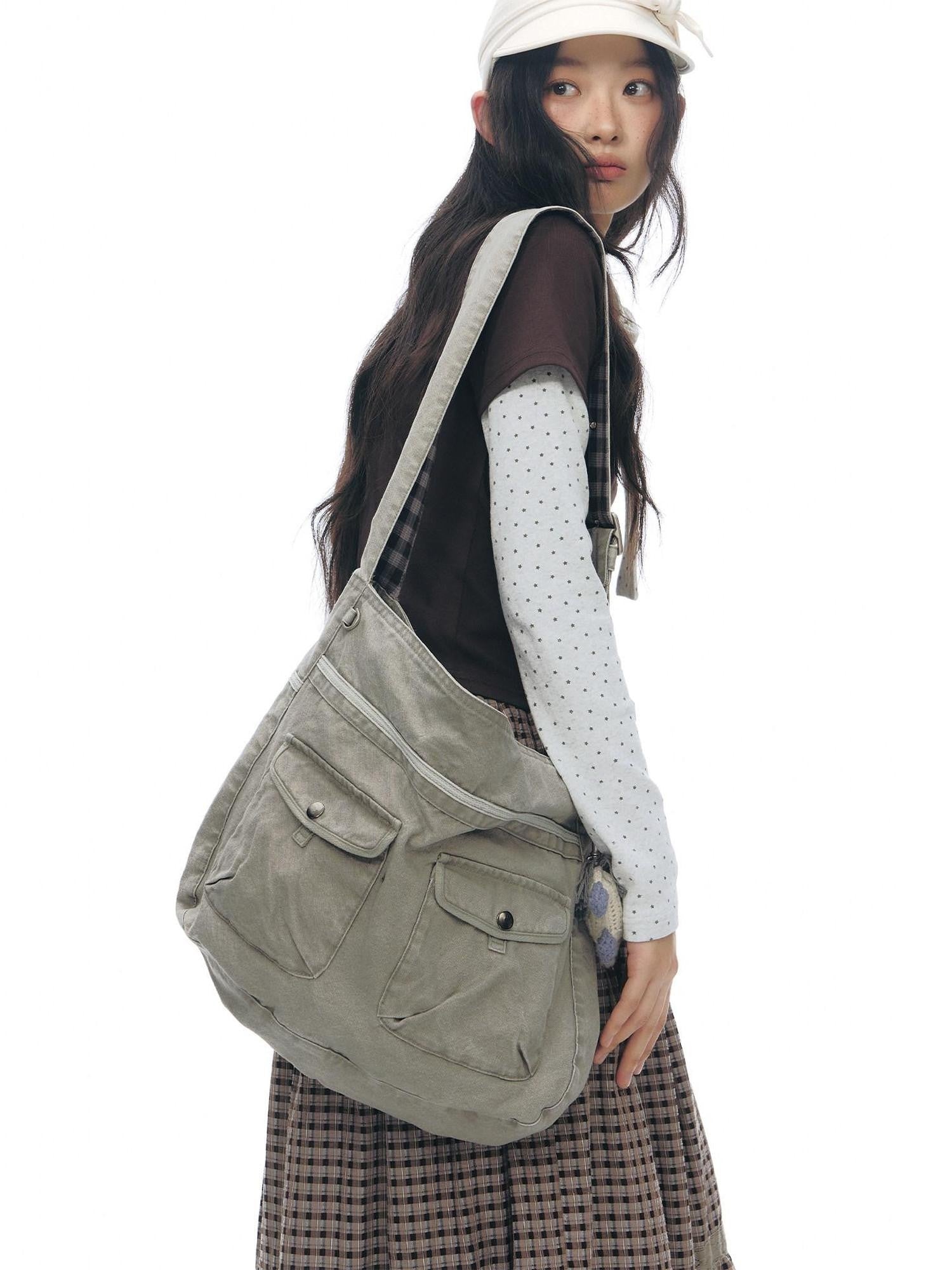 NAPSNAPS Linen Gray Patchwork Vintage Workwear Women&