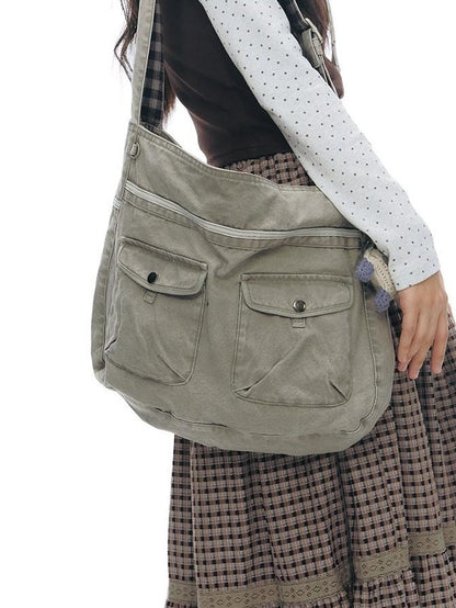 NAPSNAPS Linen Gray Patchwork Vintage Workwear Women&